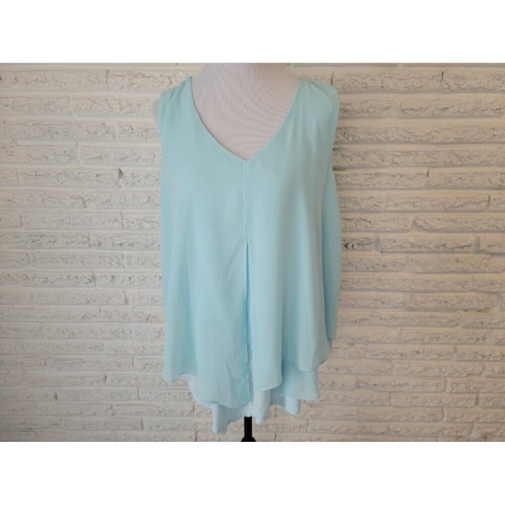 Alyx 0X Womens Blue Top V-Neck Sleeveless Lined Stretch Plus Size Blouse BLU212E